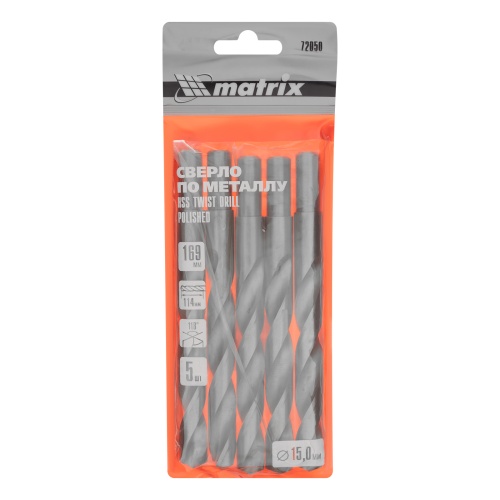 Сверло по металлу, 15 мм, полированное, HSS, 5 шт, цилиндрический хвостовик Matrix фото 5