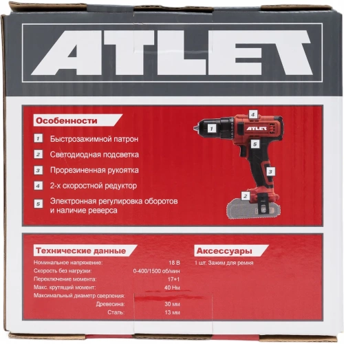 Аккумуляторная дрель-шуруповерт ATLET CDT218D8.9 фото 11 Аккумуляторная дрель-шуруповерт ATLET CDT218D8.9 фото 11