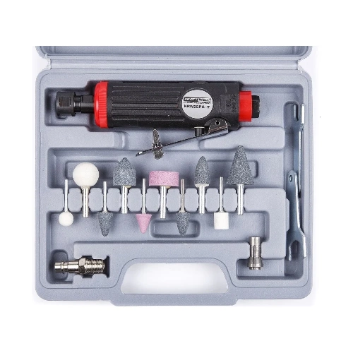 Пневматическая бормашинка KraftWell с набором насадок, в кейсе KRW25PG-T