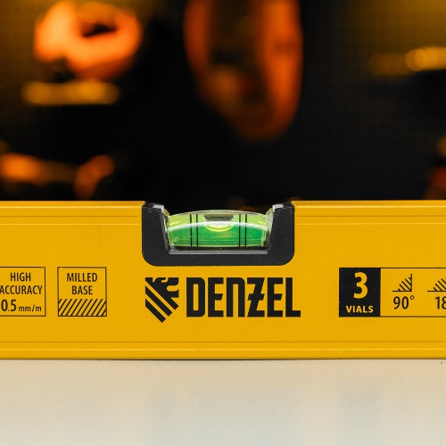 Уровень алюминиевый, магнит, фрезерованный, 3 глазка (1 зеркал.) 0,5 мм/м, 1000 мм Denzel фото 17