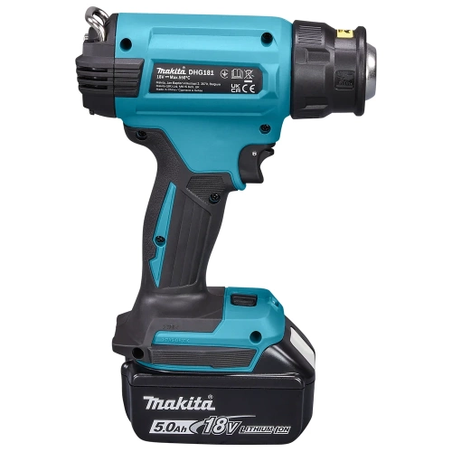 Аккумуляторный тепловой пистолет-фен Makita LXT 18В, 550 град, 2 скорости,6 режимов, кейс MakPac ,насадки 5.0Ач х1,з/у DHG181RT1J фото 6 Аккумуляторный тепловой пистолет-фен Makita LXT 18В, 550 град, 2 скорости,6 режимов, кейс MakPac ,насадки 5.0Ач х1,з/у DHG181RT1J фото 6