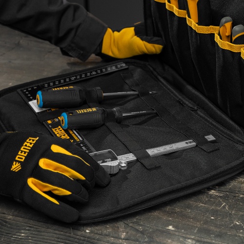 Сумка для инструмента, 400х170х300 мм, 3 отделения, 28 карманов, наплечный ремень Denzel фото 15
