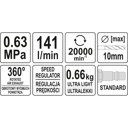 Пневматическая прямая дрель YATO YT-09695 фото 5