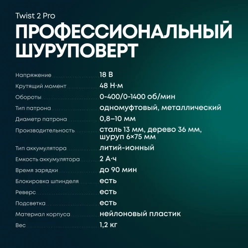 Аккумуляторная дрель-шуруповерт Rokodil Twist 2 Pro, 18В, 48Нм, 2Ач, 1045101 фото 11 Аккумуляторная дрель-шуруповерт Rokodil Twist 2 Pro, 18В, 48Нм, 2Ач, 1045101 фото 11