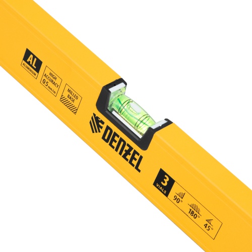 Уровень алюминиевый, магнит, фрезерованный, 3 глазка (1 зеркал.) 0,5 мм/м, 1000 мм Denzel фото 5