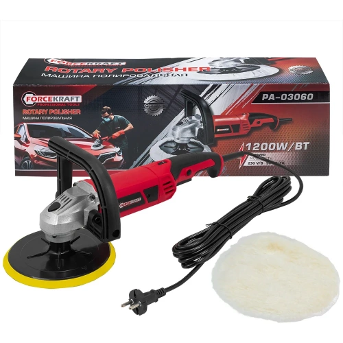 Полировальная машина электрическая Forcekraft (230V, 1200W, 800-3600 об/мин, диаметр круга-180мм) FK-PA-03060(55059)