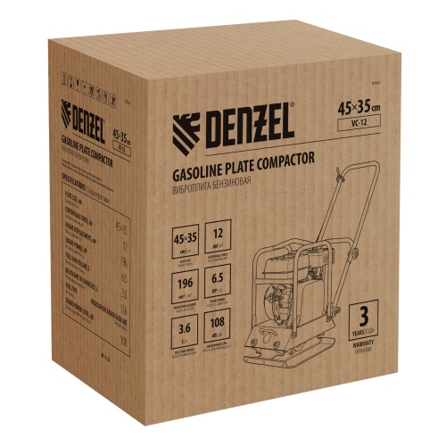 Виброплита бензиновая VC-12, 12 кН, 45*35 см, 196 см3 Denzel фото 7