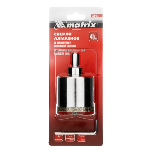 Сверло алмазное по керамограниту, 45 х 67 мм, трехгранный хвостовик Matrix фото 6