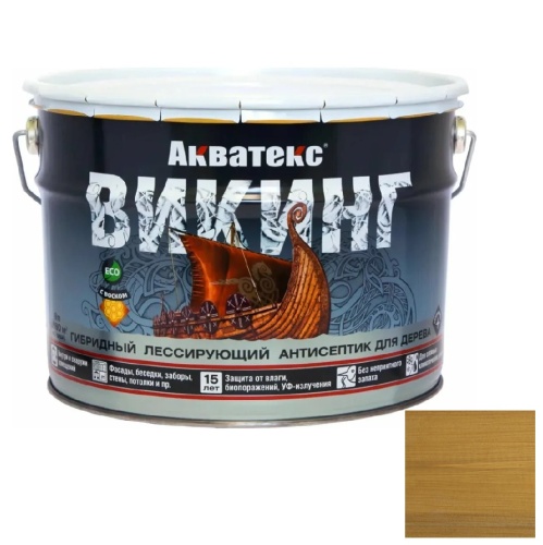 Антисептик для дерева гибридный Акватекс Викинг лессирующий полуматовый Дуб 9 л