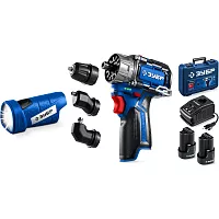 Комби набор ЗУБР Профессионал дрель-шуруповерт + LED фонарь, 12В, 45Нм, 2 аккумулятора, тип Т7, 2Ач, кейс DB-125-22F