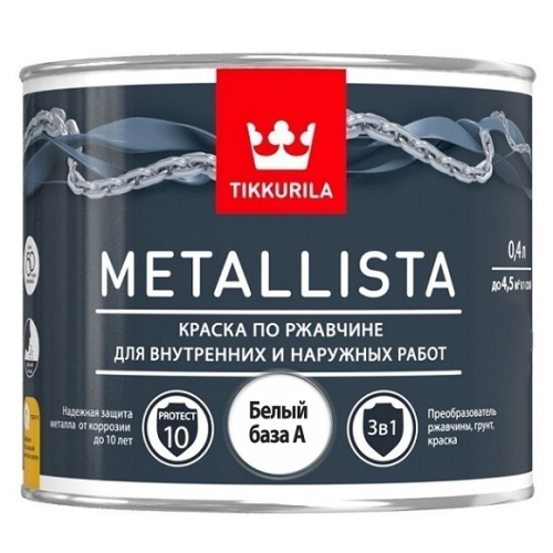 Краска по ржавчине Tikkurila Metallista белая база A 0,4 л Краска по ржавчине Tikkurila Metallista белая база A 0,4 л
