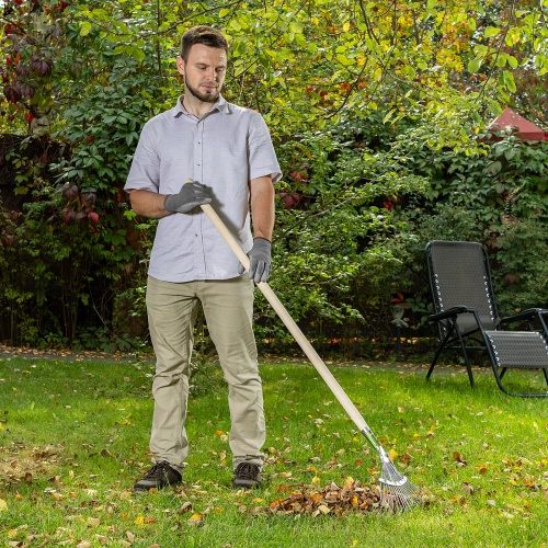 Грабли веерные стальные, 350 х 1450 мм, 18 круглых зубьев, деревянный черенок, Сибртех фото 7
