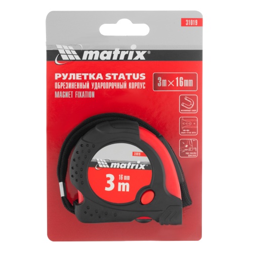 Рулетка Status Magnet fixation,3 м х 16 мм,обрезиненный корпус,зацеп с магнитом Matrix фото 6