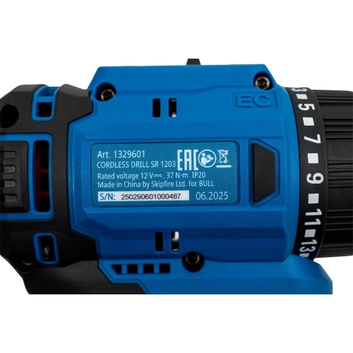 Дрель-шуруповерт аккумуляторная BULL SR 1203 бесщеточный, 12 В, 37 Нм, 2х2 Ач акб, БЗП 10 мм 1329601 фото 9 Дрель-шуруповерт аккумуляторная BULL SR 1203 бесщеточный, 12 В, 37 Нм, 2х2 Ач акб, БЗП 10 мм 1329601 фото 9