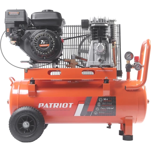 Компрессор бензиновый Patriot KGA 360 L50 - 360 л/мин, 10 бар, 50 л, 7 лс, быстросъем и «елочка» с вентилем 525102405 Компрессор бензиновый Patriot KGA 360 L50 - 360 л/мин, 10 бар, 50 л, 7 лс, быстросъем и «елочка» с вентилем 525102405