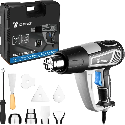 Фен строительный DEKO HG2500 PRO в кейсе, с LCD дисплеем, 2500 Вт 085-1131