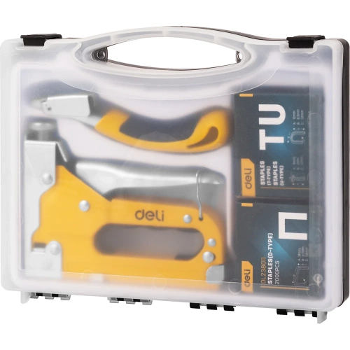 Строительный мебельный степлер DELI металлический с регулировкой + антистеплер DL238105 с набором скоб в кейсе (Тип «П» 4-14мм, «U» 10-12мм и «T» 10-14мм по 2000шт каждых) 98418 фото 3 Строительный мебельный степлер DELI металлический с регулировкой + антистеплер DL238105 с набором скоб в кейсе (Тип «П» 4-14мм, «U» 10-12мм и «T» 10-14мм по 2000шт каждых) 98418 фото 3