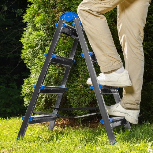 Стремянка двухсторонняя 4 ступени, сталь профиль, стальные ступени, Сибртех фото 9