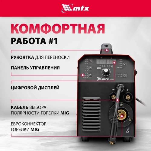 Инверторный аппарат полуавтоматической сварки MTX mig-220s, 220a, катушка 5 кг 94304 фото 4