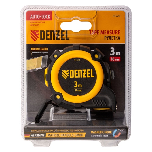 Рулетка 3м х 16мм, автоматич. фиксац., нейлон. покрытие, магнит. зацеп, двухстор. разметка Denzel фото 6