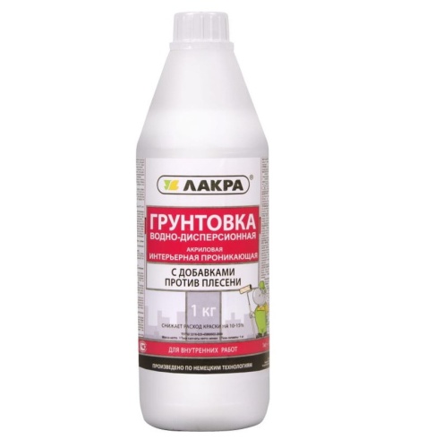 Грунт интерьерный проникающий против плесени Лакра 1кг Грунт интерьерный проникающий против плесени Лакра 1кг