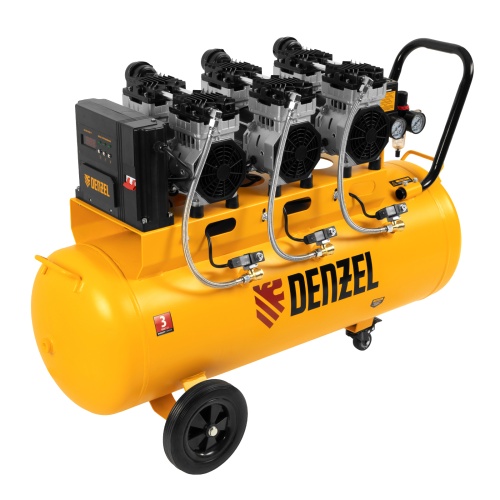 Компрессор безмасляный, малошумный  DLS 2250/100, 2250 Вт, 3x750, 100 л, 410 л/мин блок управления/ Denzel фото 3