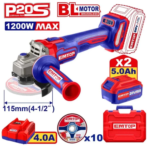 Шлифовальная машина угловая аккумуляторная emtop ELAG2211532 фото 3