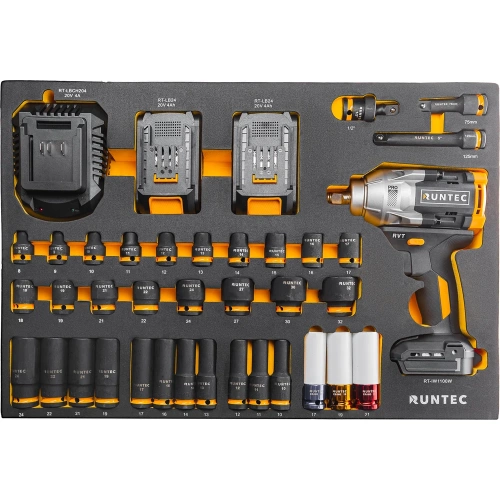 Набор с аккумуляторным гайковертом RUNTEC ударными головками и аксессуарами 1/2, 8-32 мм, CrMo в ложементе EVA, 39 пр. RT-IWIS1E39F фото 3