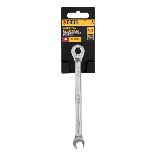 Ключ комбинированный трещоточный, 8 мм, CrV, матовый хром Denzel фото 5