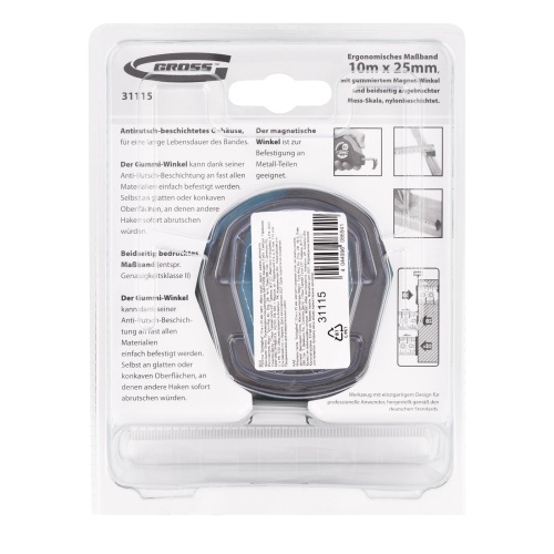 Рулетка "Schlagfest",10 м x 25 мм,магнитный обрезиненный зацеп,двусторонняя шкала,автоматическая фиксация Gross фото 7 Рулетка "Schlagfest",10 м x 25 мм,магнитный обрезиненный зацеп,двусторонняя шкала,автоматическая фиксация Gross фото 7