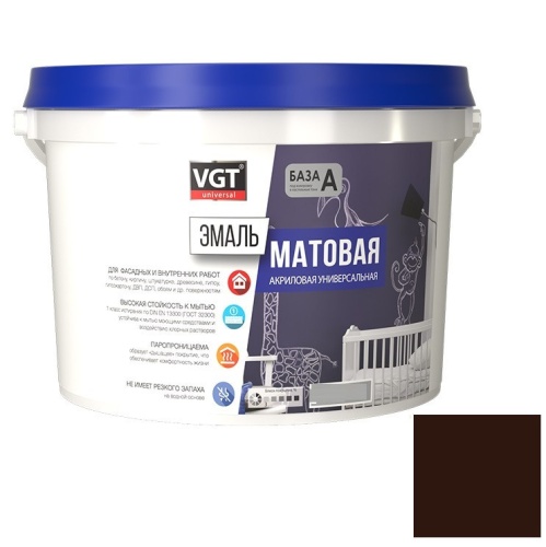 Эмаль универсальная VGT матовая темно-коричневая RAL 8017 1 кг