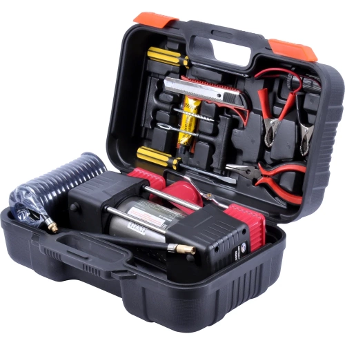 Двухцилиндровый компрессор 85 л/мин в кейсе с набором для ремонта колес AUTOVIRAZH AV-010890 фото 5