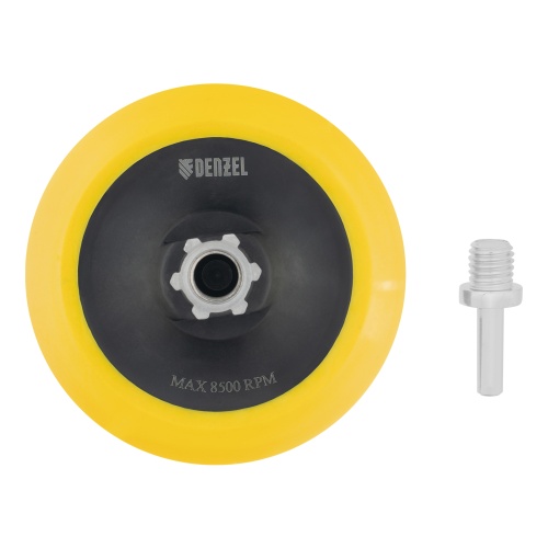 Тарелка опорная для дрели и УШМ с липучкой, 150 мм, мягкая, с адаптером c М14 на d8 Denzel фото 2