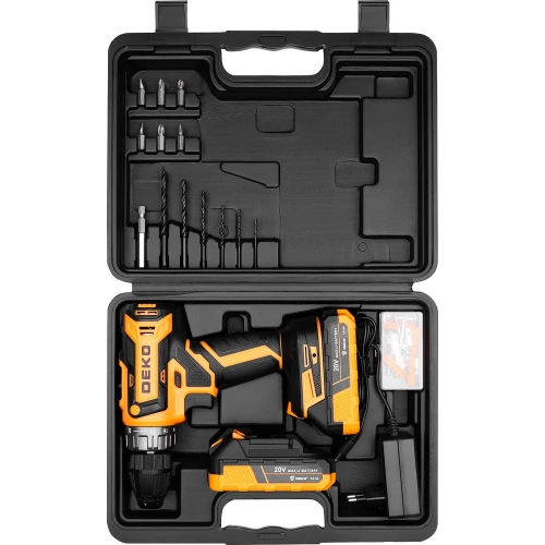 Аккумуляторная дрель-шуруповерт DEKO DKCD20FU-Li в кейсе + набор 63 инструмента для дома, 20В, 2х2.0Ач (2024) 063-4093 фото 8 Аккумуляторная дрель-шуруповерт DEKO DKCD20FU-Li в кейсе + набор 63 инструмента для дома, 20В, 2х2.0Ач (2024) 063-4093 фото 8