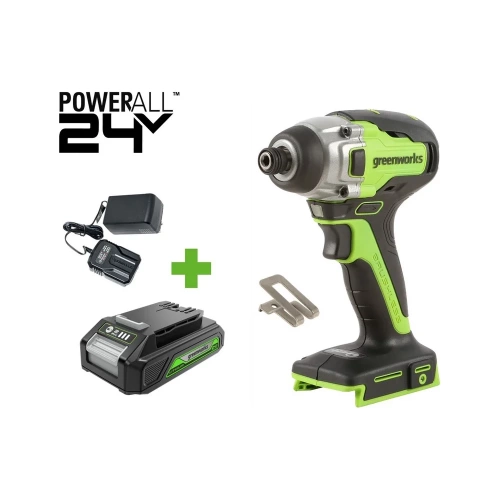 Винтоверт ударный GreenWorks GD24ID3, 24V, б/щет, 0-2800об/мин, 4000уд/мин, HEX 1/4", 300Нм, 3 режима, 1x2Ач, ЗУ, коробка 3802807VUA Винтоверт ударный GreenWorks GD24ID3, 24V, б/щет, 0-2800об/мин, 4000уд/мин, HEX 1/4", 300Нм, 3 режима, 1x2Ач, ЗУ, коробка 3802807VUA