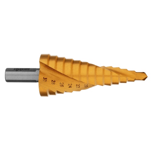 Сверло ступенчатое, 6-8-10-12-14-16-18-20-22-24-26-28-30 мм, HSS, спиральный профиль, трехгранный хвостовик Matrix фото 3
