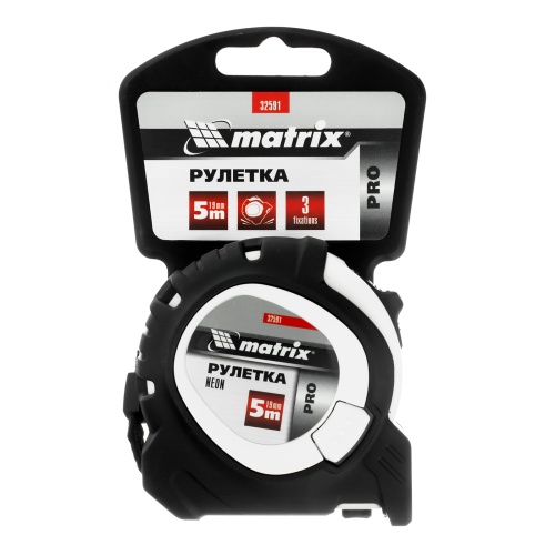 Рулетка Neon,5 м x 19 мм,обрезиненный корпус,3 фиксации,Pro Matrix фото 6