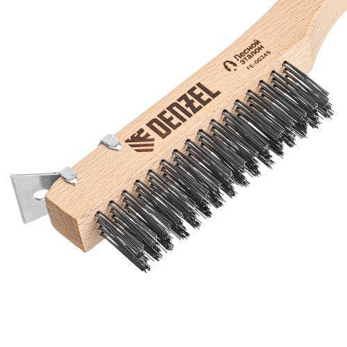 Щетка зачистная 4-х рядная, проволока из нержавеющей стали с деревянной ручкой скребок, EFP// Denzel фото 4