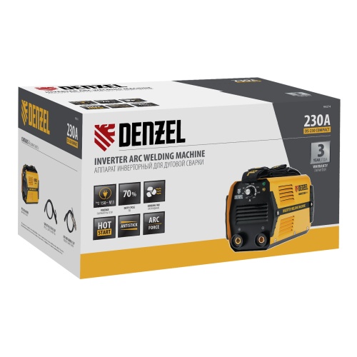 Аппарат инверторный дуговой сварки DS-230 Compact, 230 А, ПВ 70%, диаметр электрода 1.6-5 мм Denzel фото 6