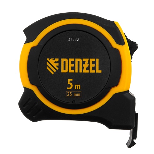 Рулетка 5м х 25мм, двухкомп. корпус, магнитный обрезиненный зацеп Denzel фото 2