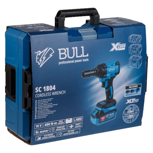 Аккумуляторный ударный гайковерт BULL SC 1804 Xcase, XLTpro, бесщеточный, 18 В, 400 Н*м, 1/2", 2x4 А*ч, з/у 4 А 1329728 фото 8