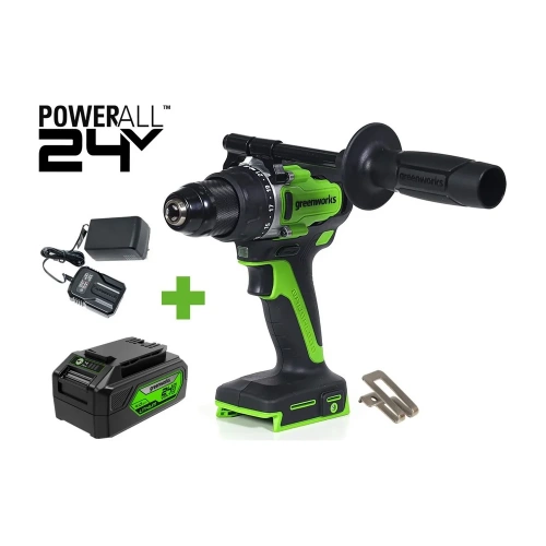 Дрель-шуруповерт GreenWorks GD24DD90, 24V, б/щет, 0-550/0-2100об/мин, 45/90Нм, 1x4Ач, ЗУ, коробка 3707507VUB Дрель-шуруповерт GreenWorks GD24DD90, 24V, б/щет, 0-550/0-2100об/мин, 45/90Нм, 1x4Ач, ЗУ, коробка 3707507VUB