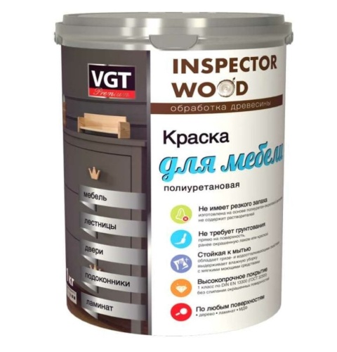Краска для мебели полиуретановая VGT База А полуматовая супербелая 2,1 л/2,5 кг