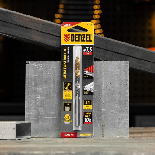 Сверло спиральное по металлу 7,5 x 109 мм, Р6М5, Golden Tip  Denzel фото 7