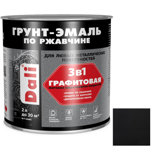 Грунт-эмаль по ржавчине Dali 3 в 1 графитовая черная 2 л
