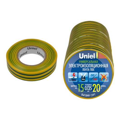 Изолента ПВХ Uniel UIT-135P 15 мм зеленая 20 м фото 3