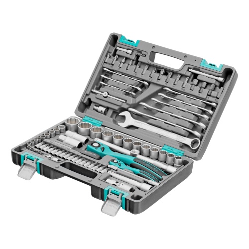 Набор инструментов 1/2", 1/4", CrV, 12 гранные головки, пластиковый кейс, 82 предмета Stels