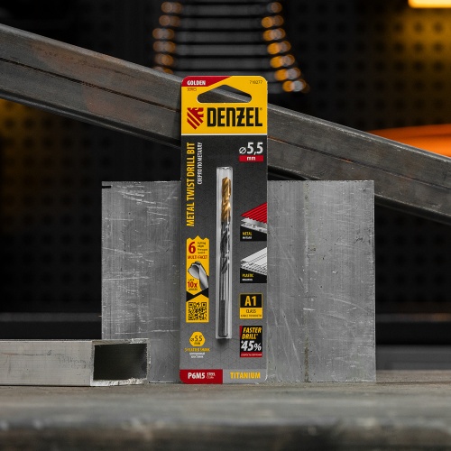 Сверло спиральное по металлу 5,5 x 93мм, Р6М5, Golden Tip, многогранная заточка Denzel фото 7 Сверло спиральное по металлу 5,5 x 93мм, Р6М5, Golden Tip, многогранная заточка Denzel фото 7