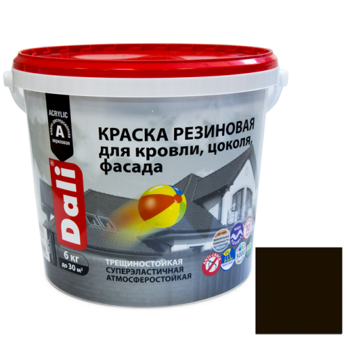 Краска резиновая Dali для кровли, цоколя,фасада коричневая 6 кг
