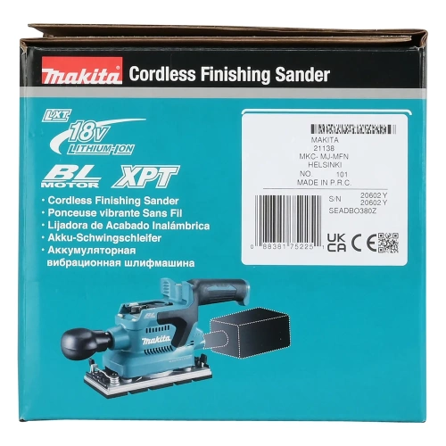 Вибрационная шлифмашина Makita LXT, BL, 18 В, XPT, 93x228 мм, 4000-12000 об/мин, ампл. 2.0 мм, 1.5 кг, кор., пылесборник, зажим, без аккум. и ЗУ DBO380Z фото 8